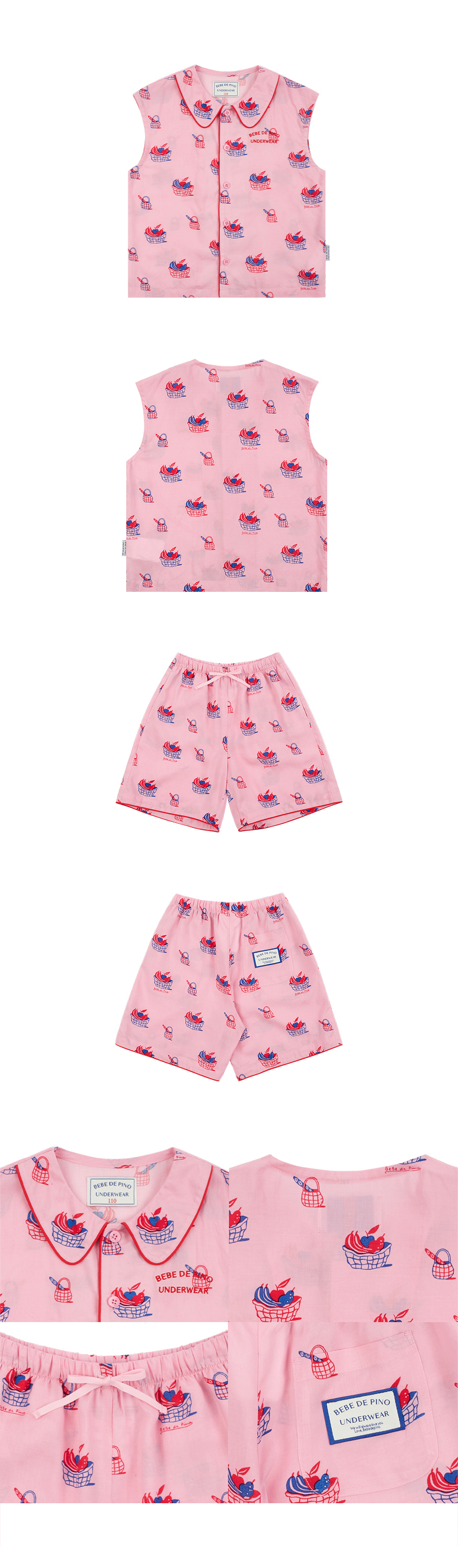 Paris pink fruit sleeveless pajamas set Details
